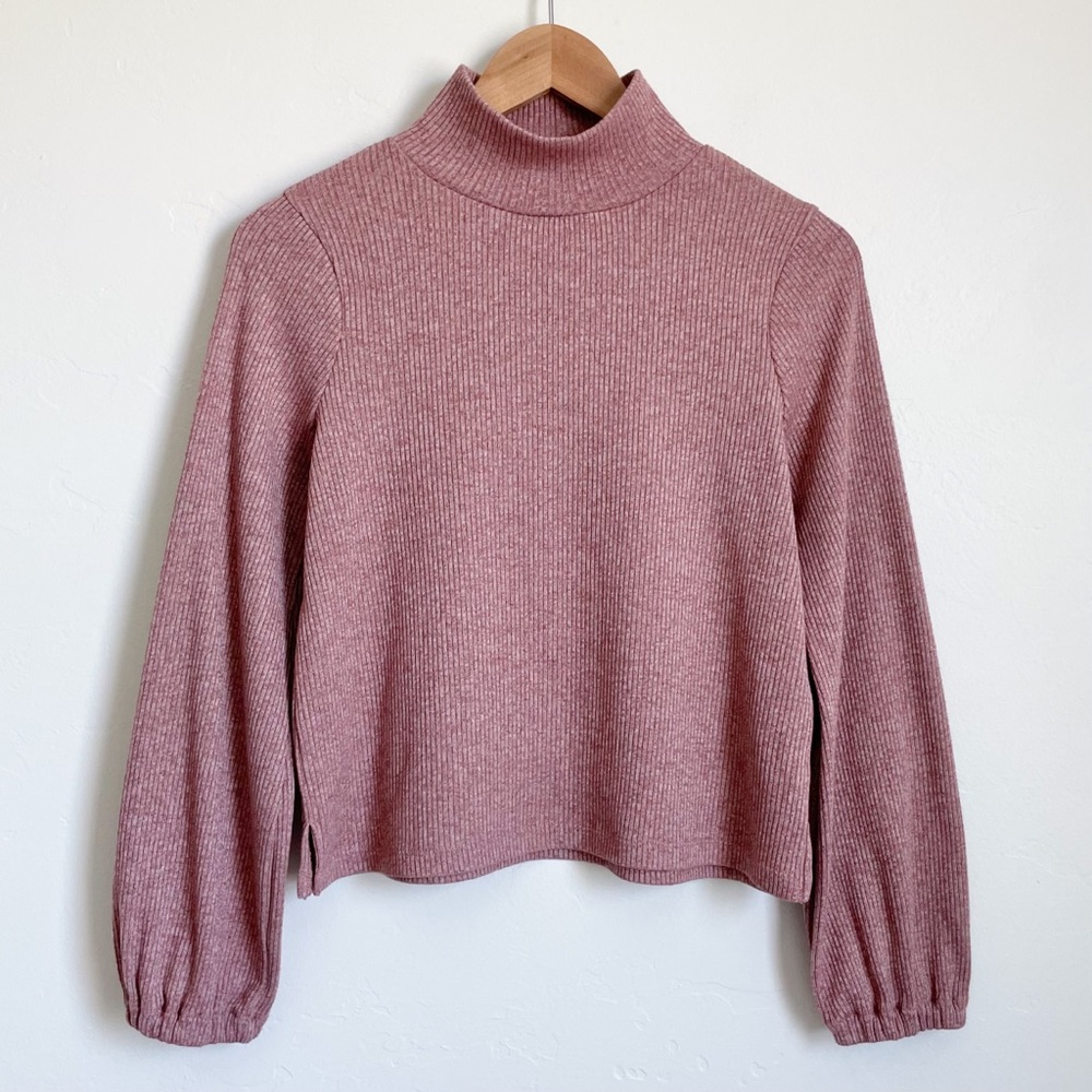 Madewell Heathered Bubble Sleeve Turtleneck Top